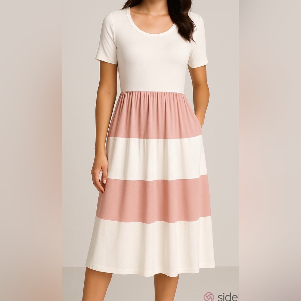 Promesa White Coral Color Block SZ S Romantic Boho Cottagecore Soft Girl Dress